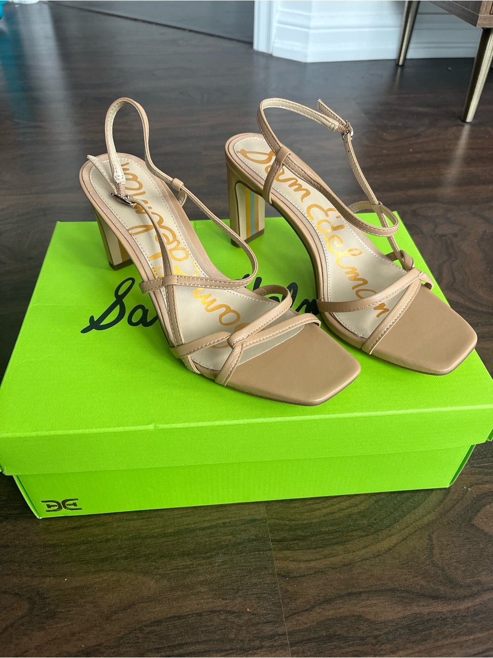 Sam Edelman Nude Tan Strappy Block Heel Sandals